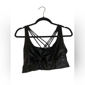 Black Snakeskin Texture Sports Bra with Strappy Back